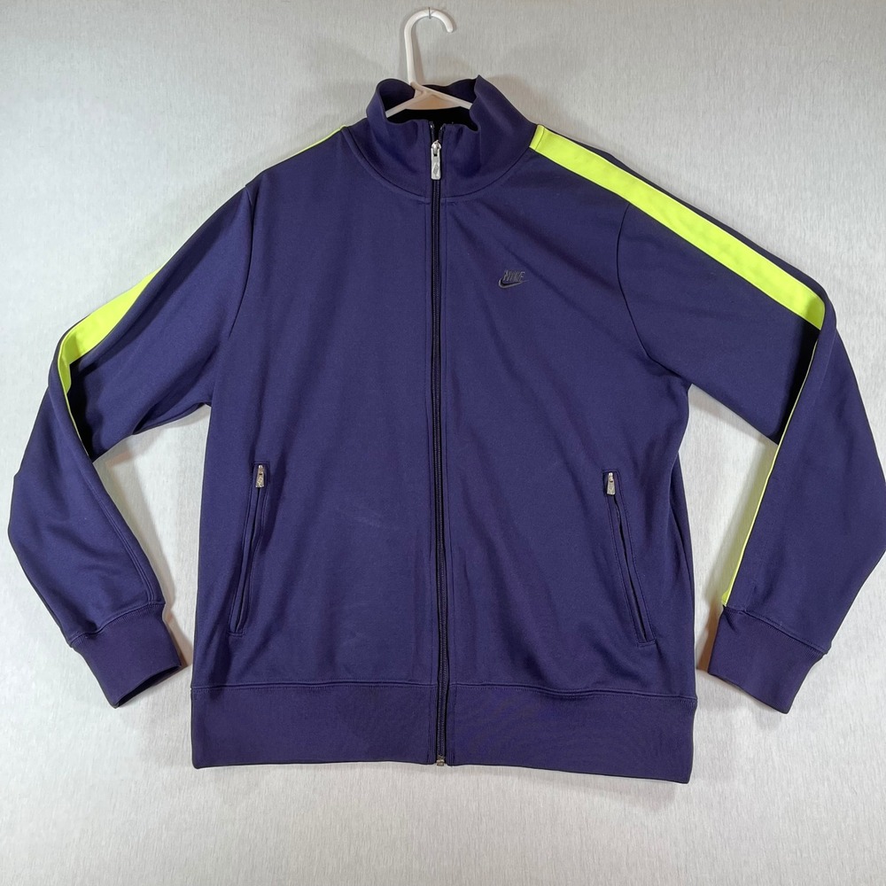 Nike Sportswear Jacket Mens Large Track Purple Neon Yellow Stripe Full Zip Y2K